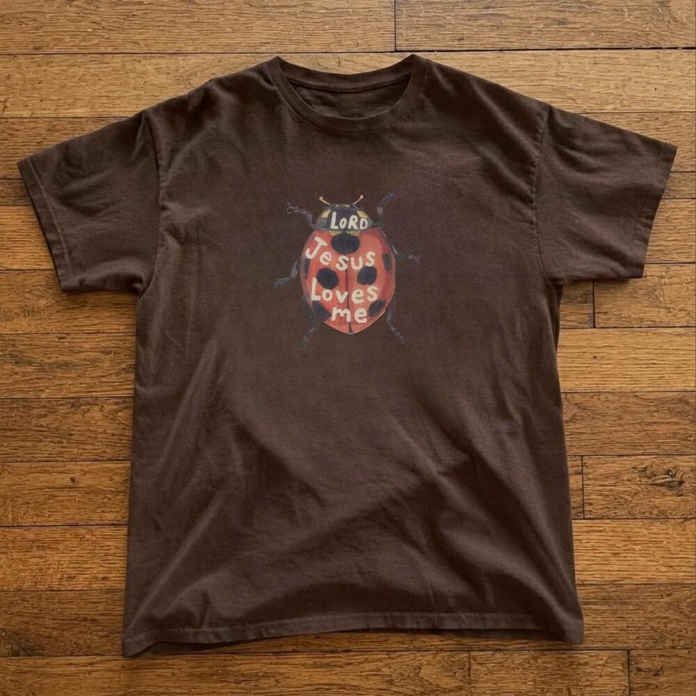 Lord Jesus Loves Me Ladybug Graphic Indie Brown T-Shirt